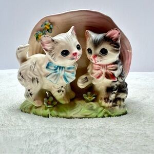 Adorable Vintage Ceramic Cat Figurine with Bows Planter